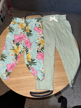 Toddler Floral & Solid Mint Cotton Bottoms - Set of 2